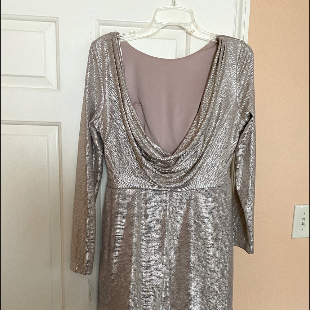 One gold dress and pair of beige boots